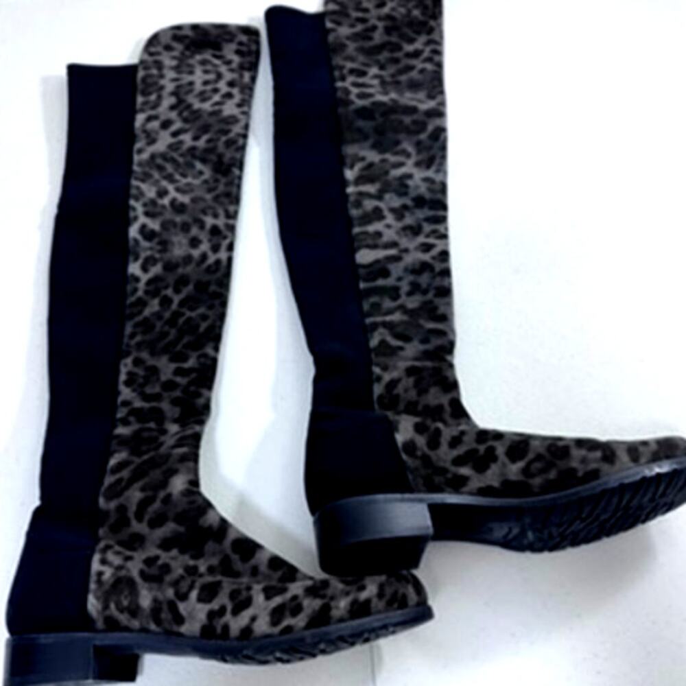RARE!!"STUART WEITZMAN" Knee High, Leopard Print/Black Boots,Size‎ 9.5, Slip On